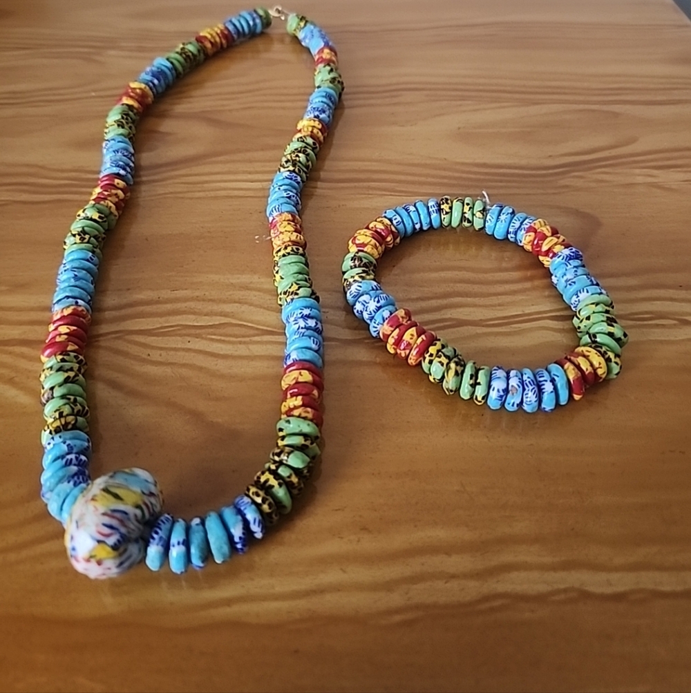 Handmade Colorful Beaded Necklace and Bracelet Set